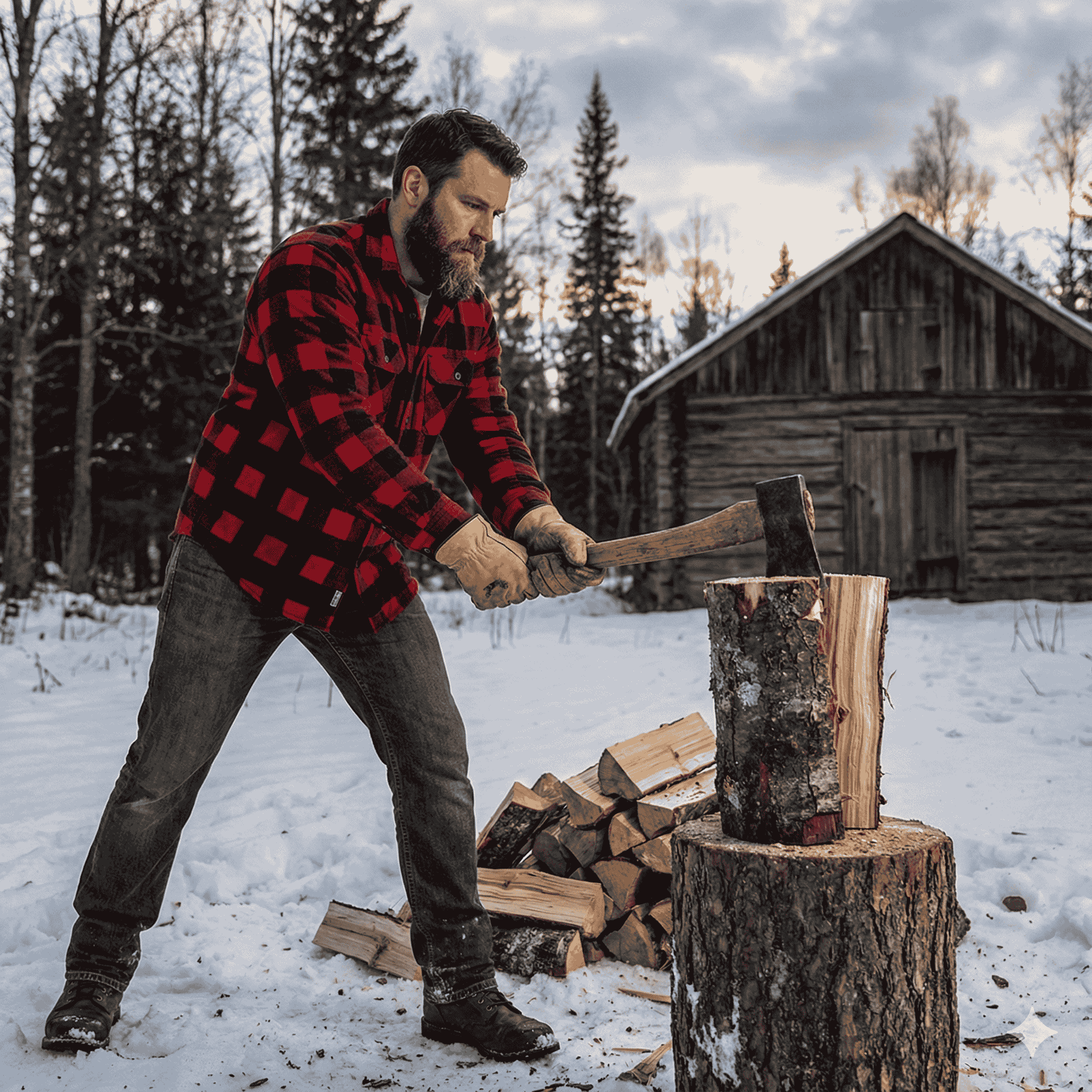En man som hugger ved utanför Göteborg